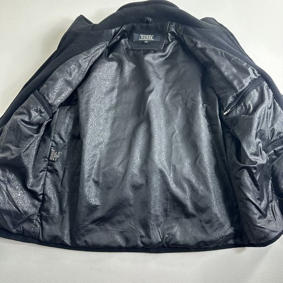 GUESS Coat Jacket Wool Blend Lined Full Zip Pockets Black Mens Size Large Heavy - Picture 3 of 11